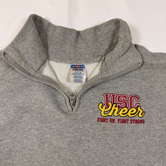 USC Trojans Quarter Zip Sweatshirt Gray Men's Pullover Fight On Stained - Picture 5 of 8